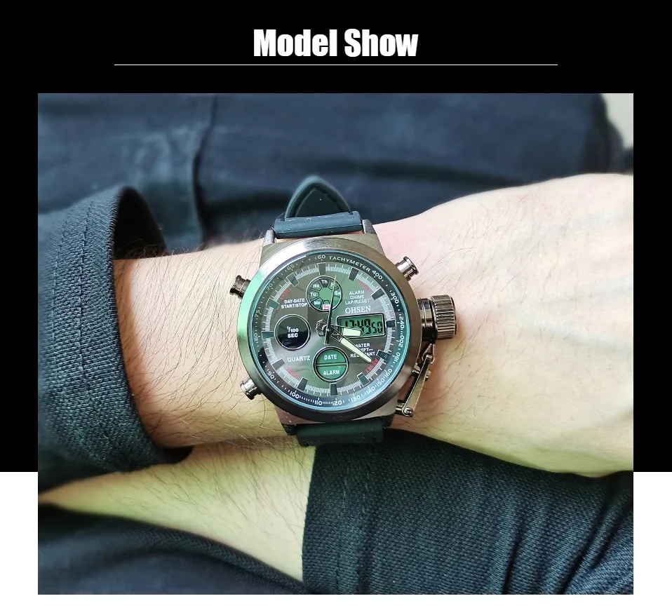 Новинка OHSEN модный бренд ЖК дисплей Цифровые кварцевые мужские часы резинкой 30 м