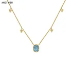 Ожерелье ANDYWNE из стерлингового серебра 925 пробы, длинное ожерелье-цепочка, роскошное голубое женское ожерелье, оптовая продажа ювелирных изделий