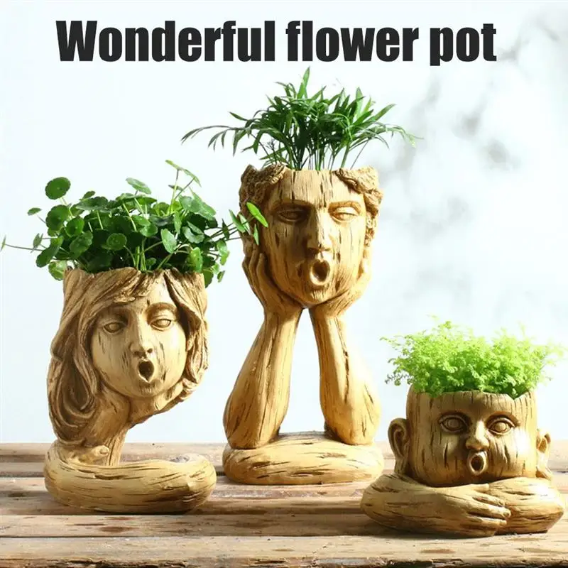 

Креативный горшок для растений в форме лица в стиле ретро, цветочный горшок с отверстием для слива, домашние украшения, полимерный горшок дл...