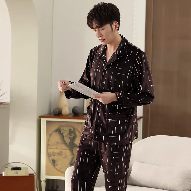 Men Pajama Sets Flannel Male Long Sleeve For Man Autumn Winter Velvet Sleepwear Suit Pijama Casual Homewear Nightwear M-XXXL