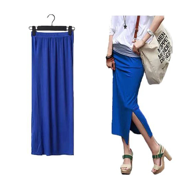 Женская облегающая юбка с разрезом по бокам однотонная Повседневная Длинная