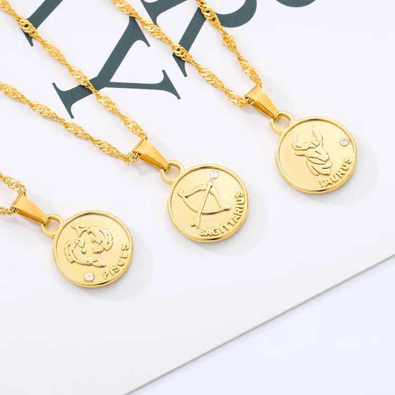 

Twelve Constellations Coin Necklace Aries Taurus Gemini Cacer Leo Virgo Libra Scorpio Sagittarius Capricorn Aquarius Pisces Gift