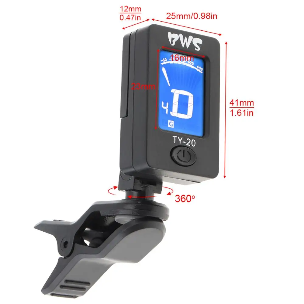 Портативный Клип-тюнер для гитары двойной цвет подсветка с батареей монет Для