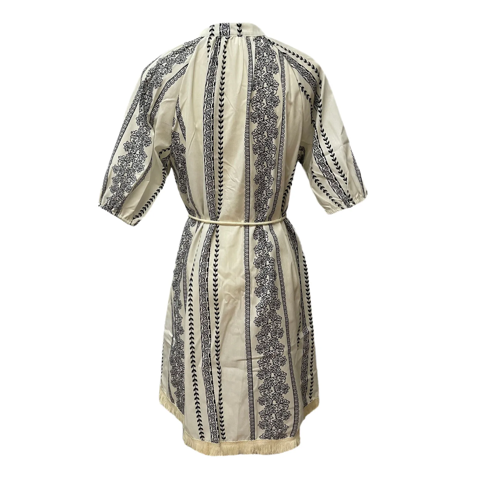 

Vestir Women's Fashion Sexy Tasseled Drawstring Printed High Waist Casual Dress Robe Vestito Robe Vestito