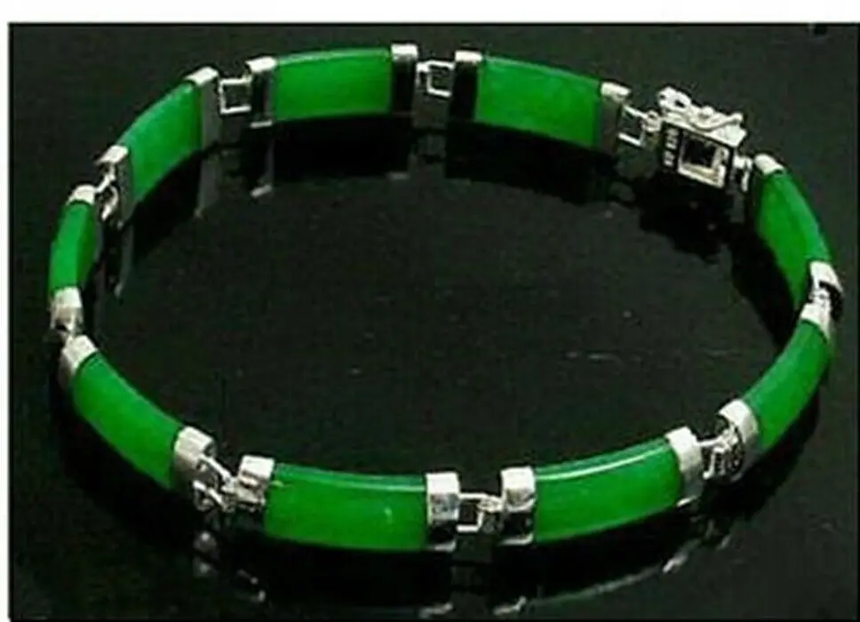 

Pretty Natural Green Jade Gemstone Fortune Lucky Link Bracelet
