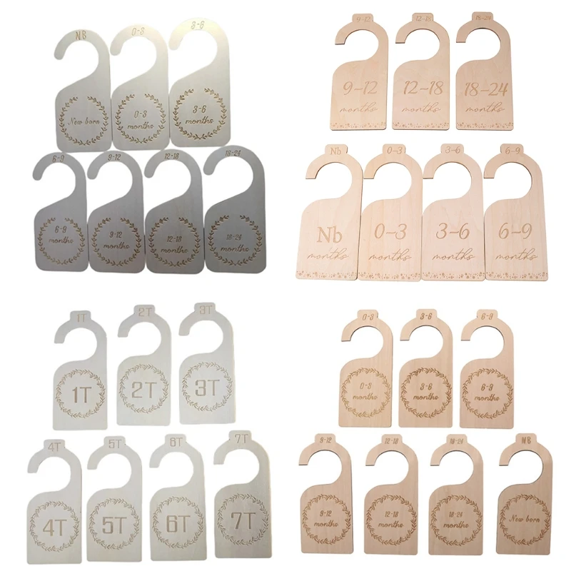 

7 Pcs Baby Closet Size Divider Wooden Baby Closet Organizers from Newborn Infant to 24 Months for Home Nursery K1KC