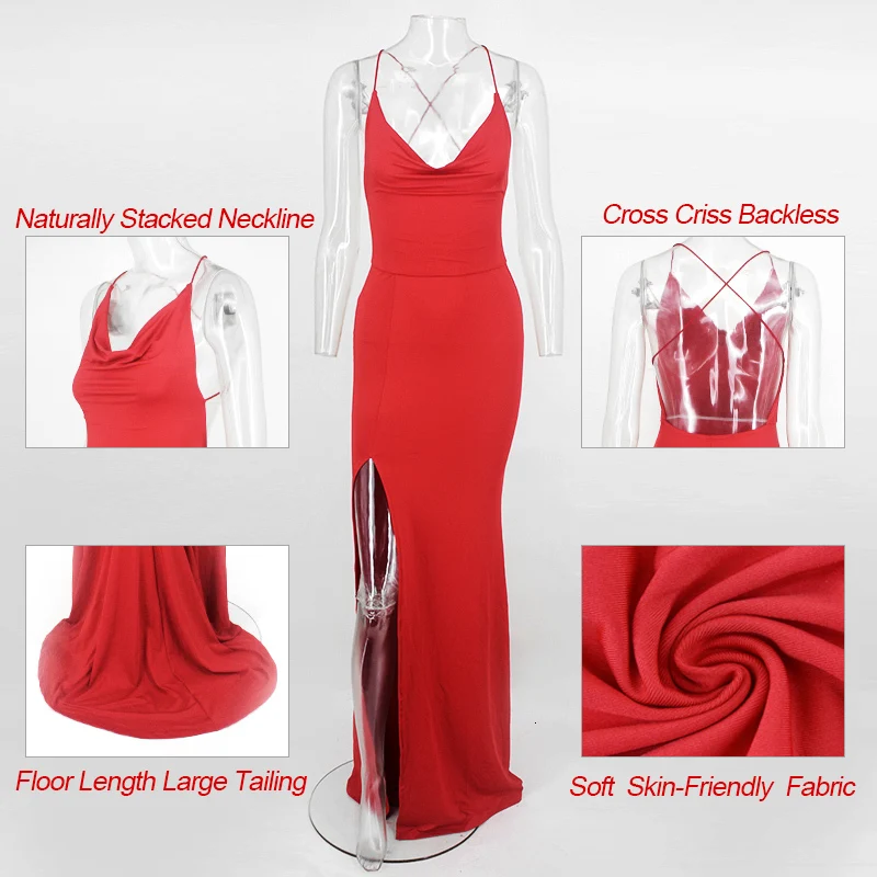 Платье Nattemaid женское длинное с разрезом и открытой спиной пикантное элегантное