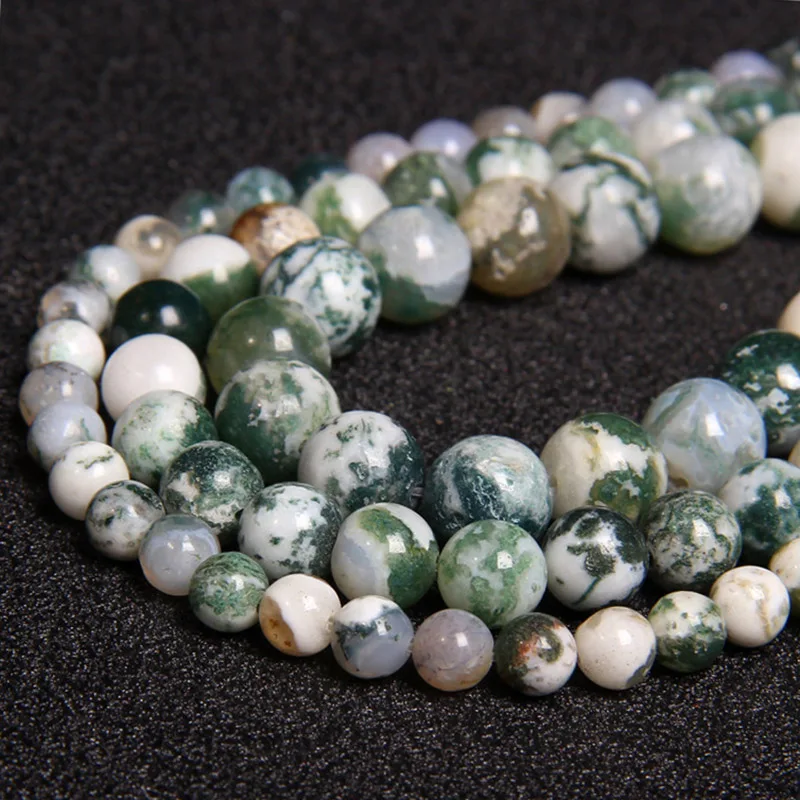 

4/6/8/10/12MM Natural Stone Beads Round Green Moss Tree Agates Loose Spacer Beads for Jewelry Making DIY Bracelet Necklace 15.5"