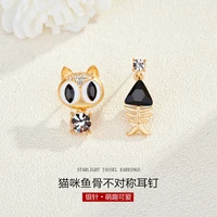 2021 korean fashion earrings cute cartoon cat fishbone earrings christmas personality asymmetry aesthetic jewelry for women girl