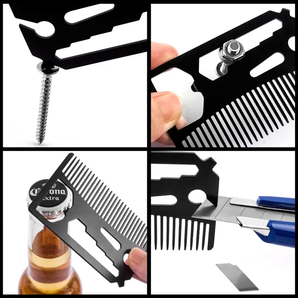 QSHAVE многофункциональная Расческа для бороды помещается в вашем кошельке(расческа, открывалка для бутылок, гаечный ключ, отвертка, лопасть ножа