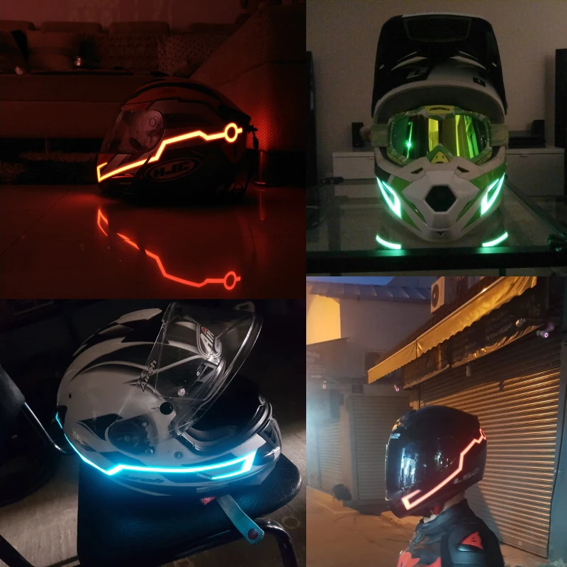 

ZK30 2Pcs Motorcycle LED Night Riding Lights Bike Helmet EL Cold Light Flashing Stripe Luminous Signal Sticker Universal