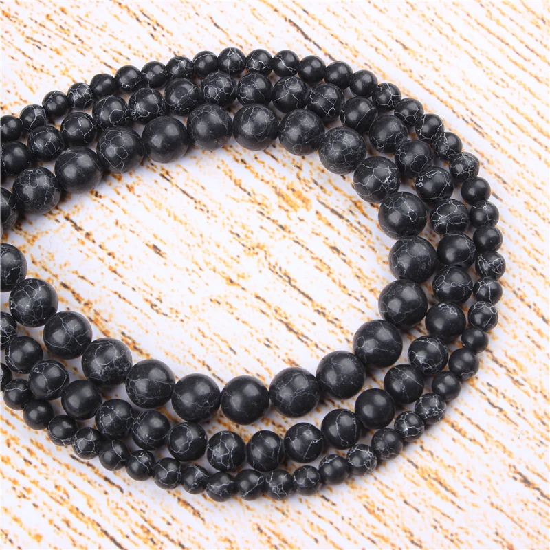 

4 6 8 10 12 MM Black Turquoise Natural Stones Round Loose Beads For Jewelry Making Bracelet Necklace Diy