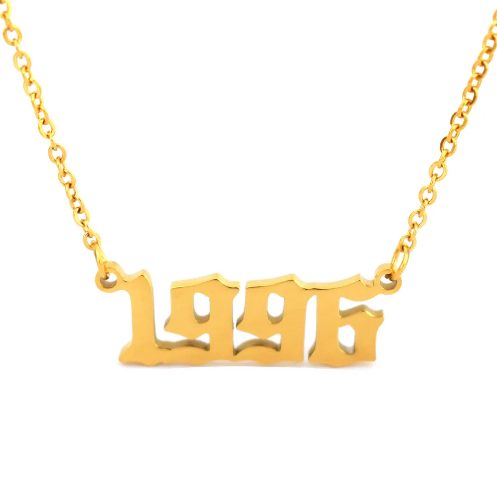 Old English Number Necklaces Women Custom  Jewelry Year 1991 1992 1993 1994 1995 1996 1997 1998 1999 Birthday Gift
