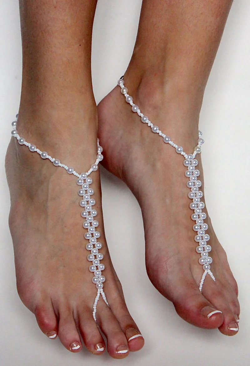 Lady Fashion Handmade Beaded Pearl Toe Ankle Bracelet Chain Sandal Foot Beach JEWELRY Hot womens girl anklets jewelry | Украшения и
