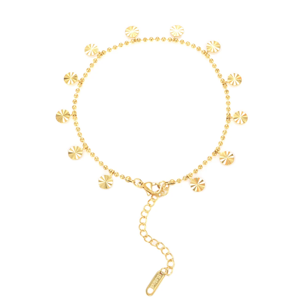 

Fashion High-end Jewelry 316L Stainless Steel Gold Disc Flash Flower Pendant Round Bead String Women's Anklet