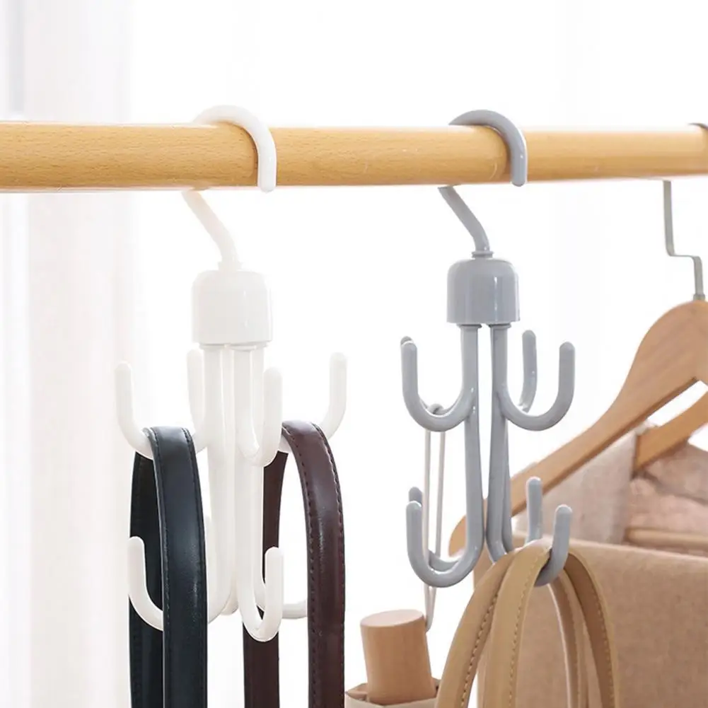 

Storage Hanger Multifunctional Strong Bearing Capacity Space-saving 4 Hooks Rotatable Steady Closet Organizer for Tie Belt