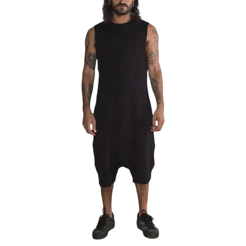 

Комбинезон мужской свободного покроя, однотонный Ромпер без рукавов, шорты в стиле хип-хоп, для отпуска