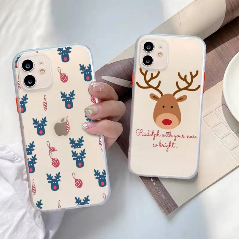 

Christmas Cartoon Deer Phone Case for iPhone X XR XS 7 8 Plus 11 12 13 pro MAX 13mini Translucent Matte Shockproof Case