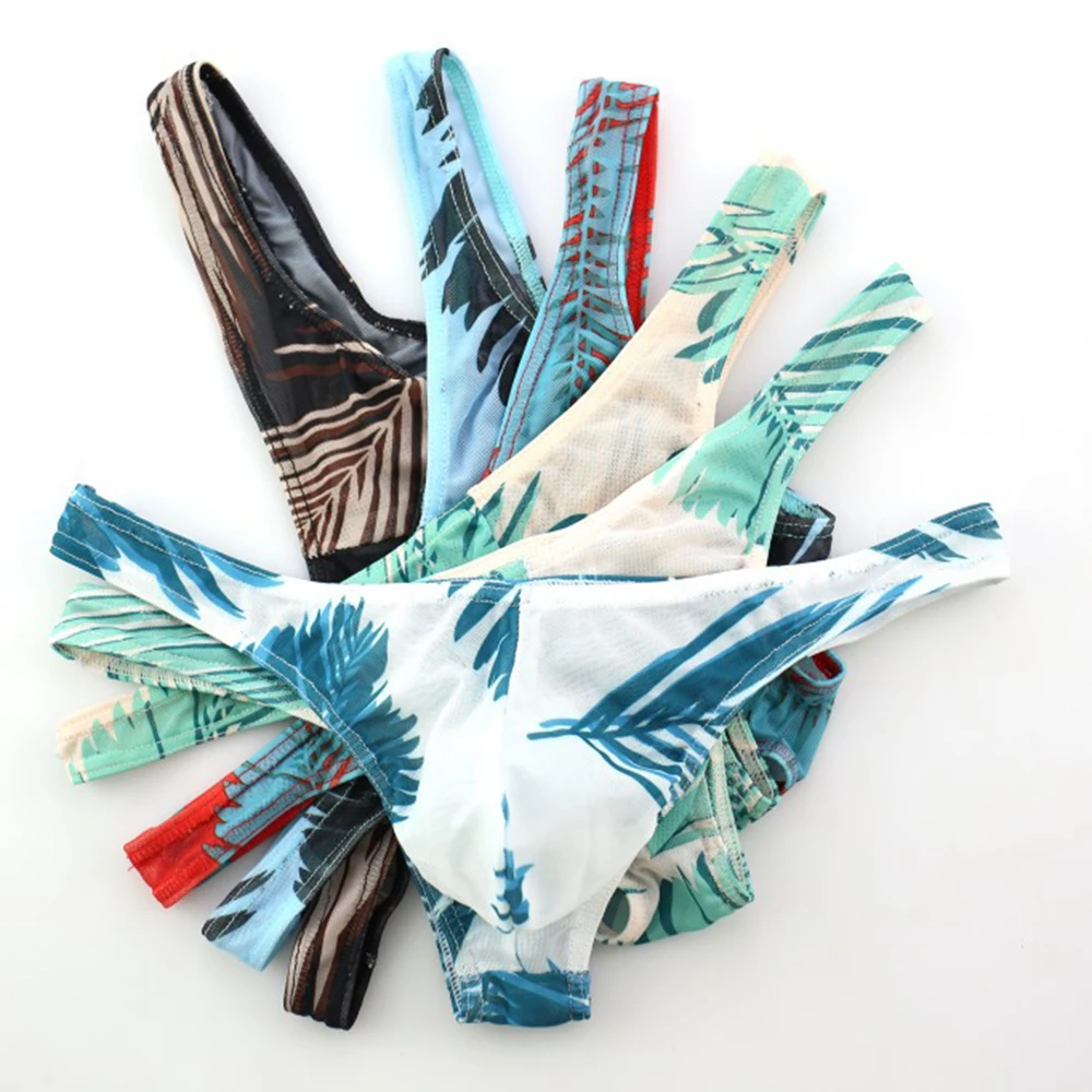 Новинка мужское Сетчатое нижнее белье стринги купальник с принтом мужские трусы