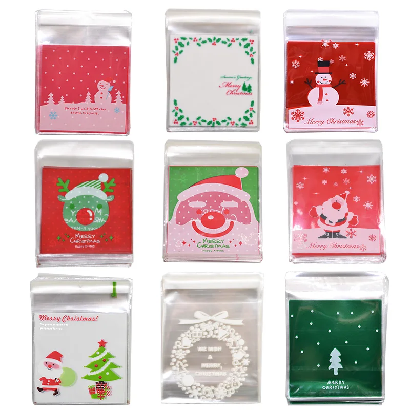 

Christmas Candy Cookie Gift Bags 10cm Plastic Self-adhesive Biscuits Snack Packaging Bag Cartoon Wedding Party Decoration Favors