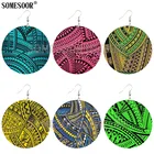 SOMESOOR полинезийское искусство Гавайский узор натуральные двусторонние печати Висячие модные африканские серьги для женщин Подарки