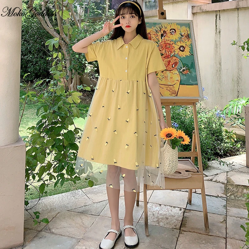 Юбка женская летняя в Корейском стиле с воротником поло свободное приталенное