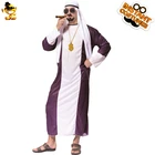Для мужчин Косплэй арабского принца Шейк Хэллоуин нарядное Наряжаться Fantasia Дубай Гангстерский костюм с длинная туника и повязка на голову, для взрослых
