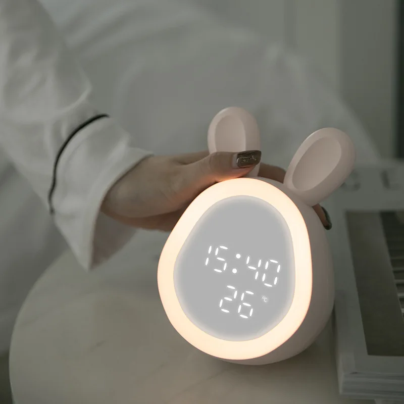 

LED Digital Alarm Clock Bunny Ear Electronic LED Display Sound Control Cute Rabbit Night Lamp Desk Clock for Home Decoration