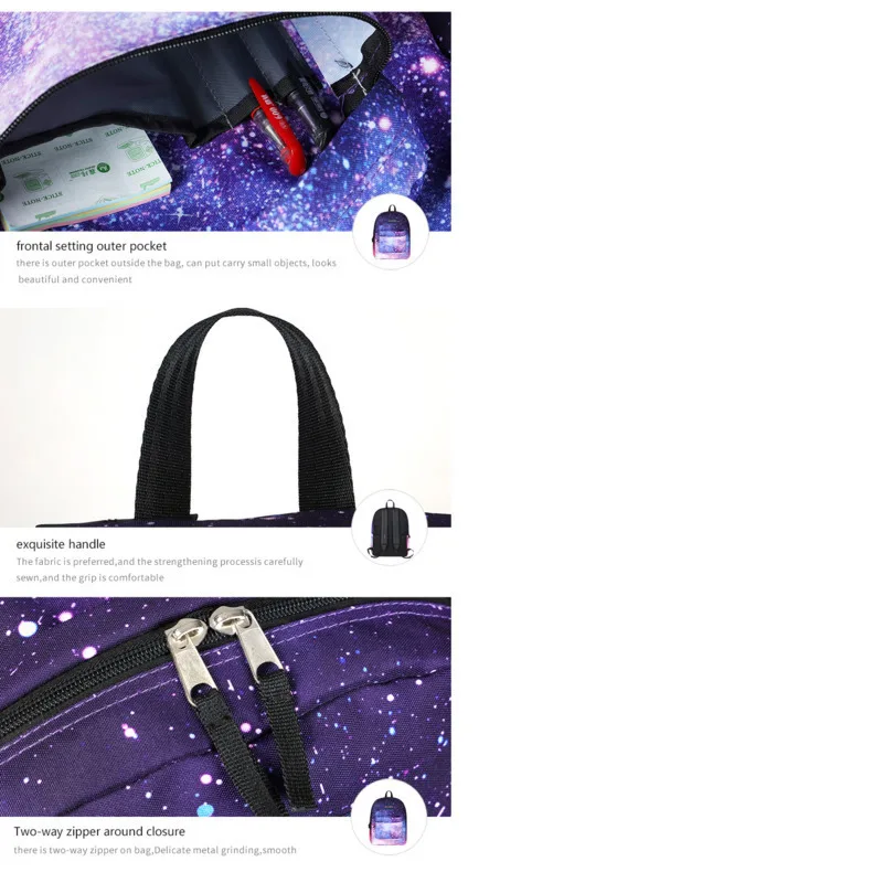 Ночной рюкзак небо для женщин милый фиолетовый со звездами школьный подростков