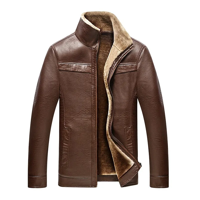 

Winter Men Thick Warm Fur Lining Pu Leather Slim Fit Office Work Outwear Coat Brand Motor Biker Windproof Jacket Big Size