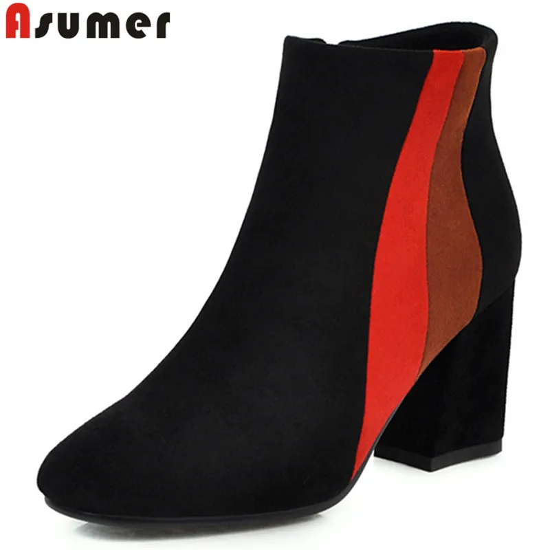 

ASUMER 2020 big size 46 women ankle boots mixed colors round toe autumn winter boots square high heels dress party shoes woman