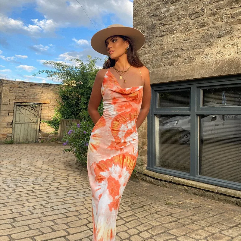 Tie Dye Print Fashion Sexy Backless Lace Up Midi Dresses Sleeveless Club Party Holiday Spaghetti Strap Sundress cryptographic tie dye print fashion sexy backless lace up midi dresses sleeveless club party holiday spaghetti strap sundress