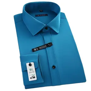 Мужская рубашка с длинным рукавом из бамбукового волокна, стрейчевая Однотонная рубашка для мужчин, приталенная качественная деловая рубашка без переднего кармана