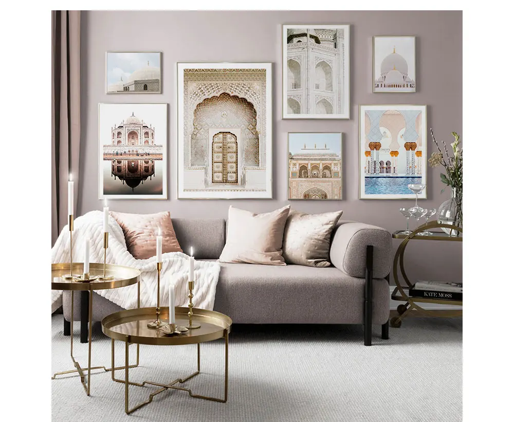 Allah Islamic Wall Art Холст плакат, двери, мусульманское здание, принт, скандинавские декоративные картины, живопись, современный декор в мечети