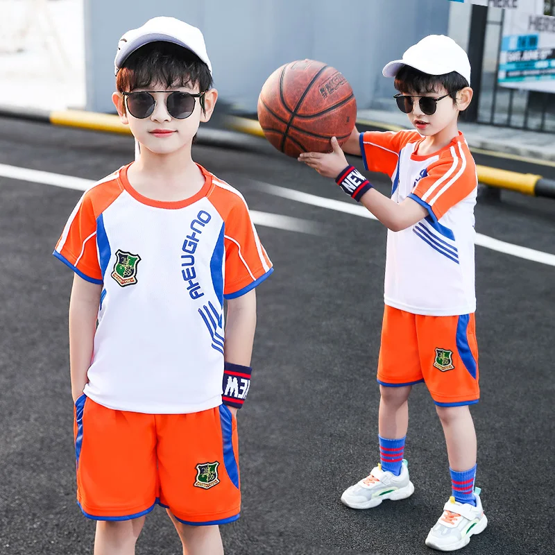 

Football training suit two piece Set short sleeve Tshirts & wide leg shorts Summer new soccer training clothing boys clothes