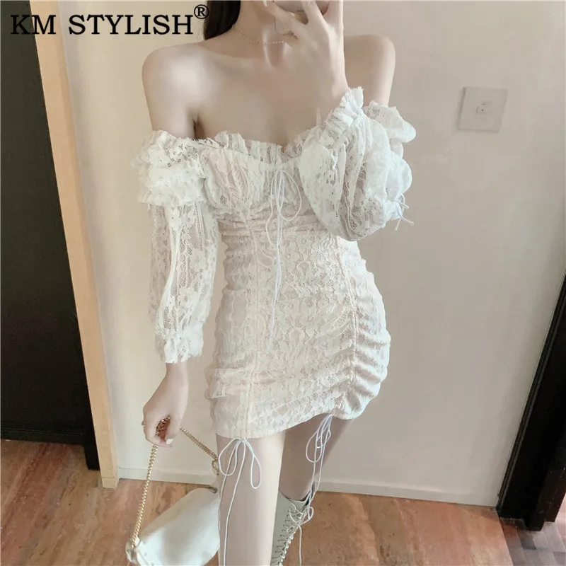 Женское кружевное платье в стиле ретро черно-белое цельное с длинными