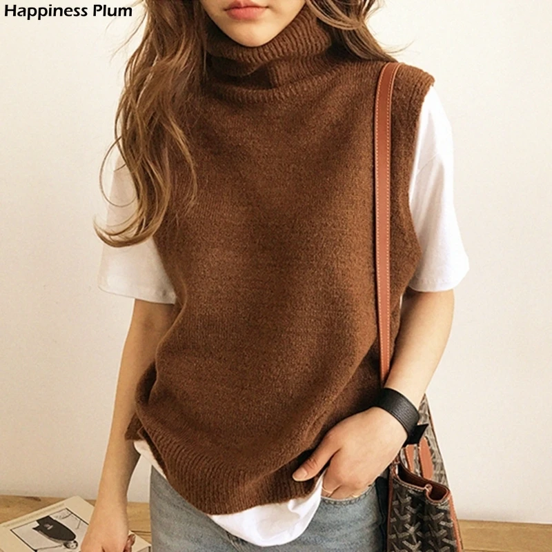 

Best selling new women's knitted high-neck vest loose comfortable cashmere sweater sleeveless sweater women's pullover