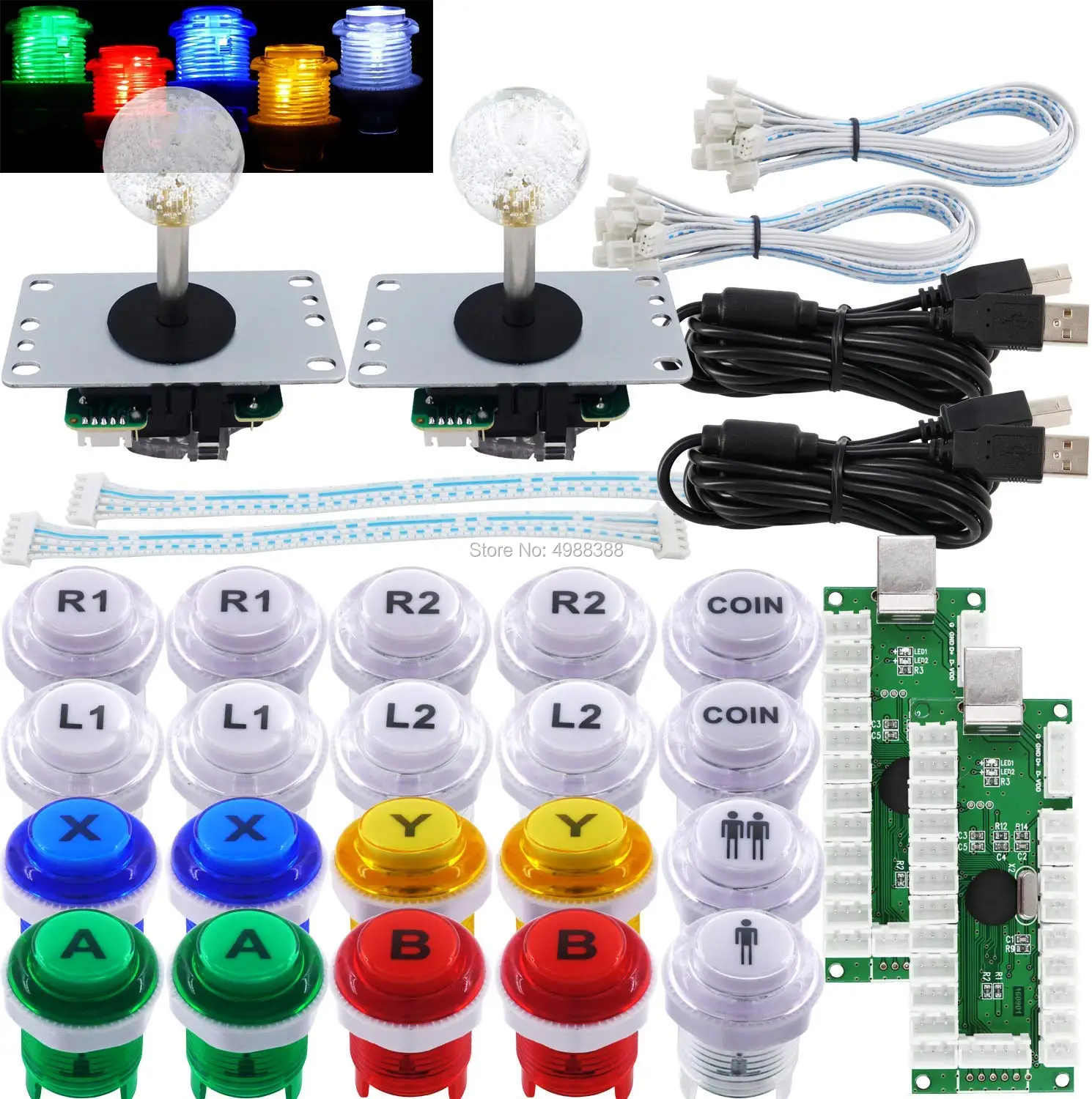 Аркадный джойстик 2 игрока DIY Kit LED кнопки микропереключатель 8 способ USB кодер