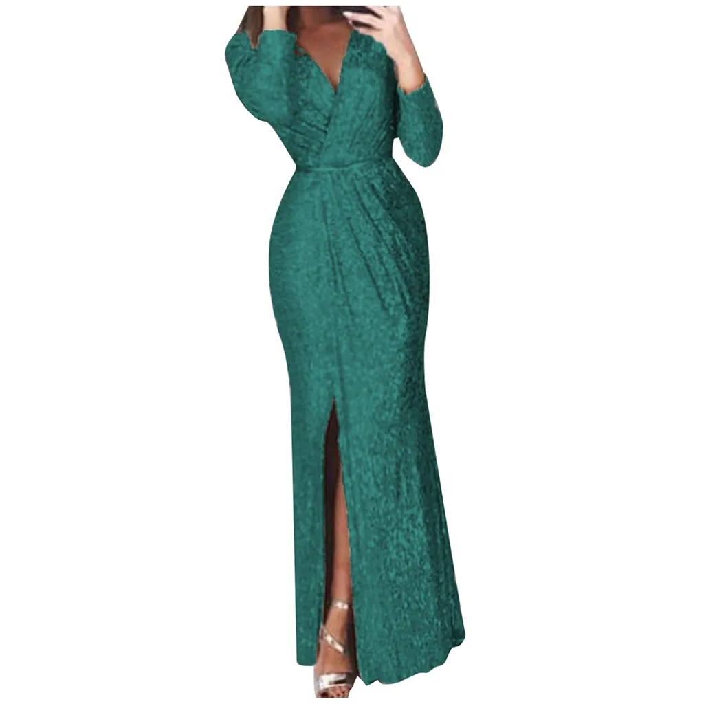 Vestidos Verano Women Solid Color Long Sleeve V-Neck Formal Dress Beach Sundress Summer Dresses платье женское | Женская