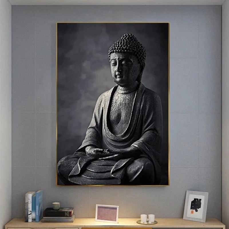 

Black Meditating Buddha Statue Wall Art Canvas Prints Canvas Art Paintings on The Wall Buddhism Pictures for Home Decor