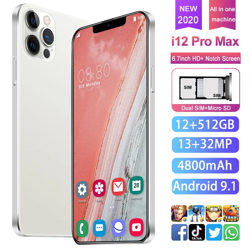 

Smartphones I12 Pro Max 6.7 inch 512GB+12GB Andriod 10 10 Core Napdragon 888 Dual SIM 5G 4800mAh Mobile phones Global Version