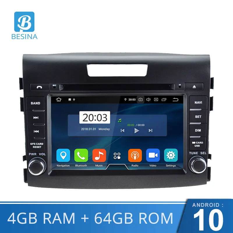 Автомобильный мультимедийный плеер Besina Android 10 0 2 Din Радио для Honda CRV CR V 2012 2013 2014 GPS Navi