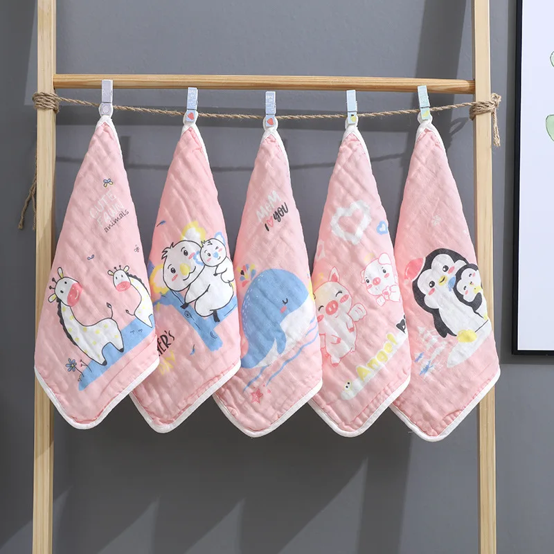 

5pcs/lot 6 layer Squares Towel Cotton Baby Towel Handkerchief Kids Infant Wipe Cloth Newborn Baby Face Towel Bibs Feeding