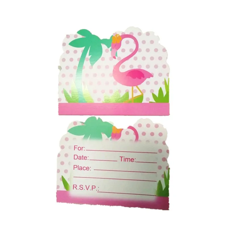 invitation card 10pc 6 шт./лот Фламинго попкорн коробка дети день рождения поставки Фламинго коробки с днем рождения коробки для попкорна Фламинго вечерние поставки - Цвет: invitation card 10pc