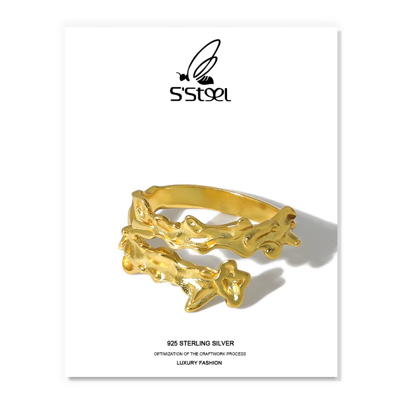 

S'STEEL Trendy Women Rings 925 Sterling Silver Designer Minimalist Irregular Crossed Open Ring Bague Femme Argent 925 Jewellery