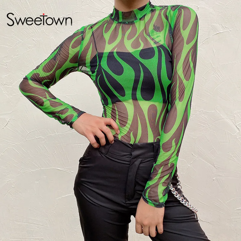 Sweetown Лидер продаж на высоком каблуке Модные прозрачные пикантные сетчатые боди