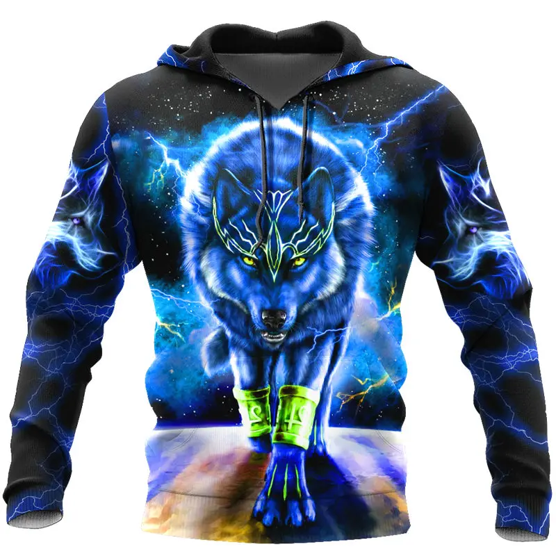 

New Fashion Harajuku Casual Hoodie Blue Thunder Wolf 3D Full Print Autumn Unisex Casual Zip Hoodie Streetwear Sweatshirt
