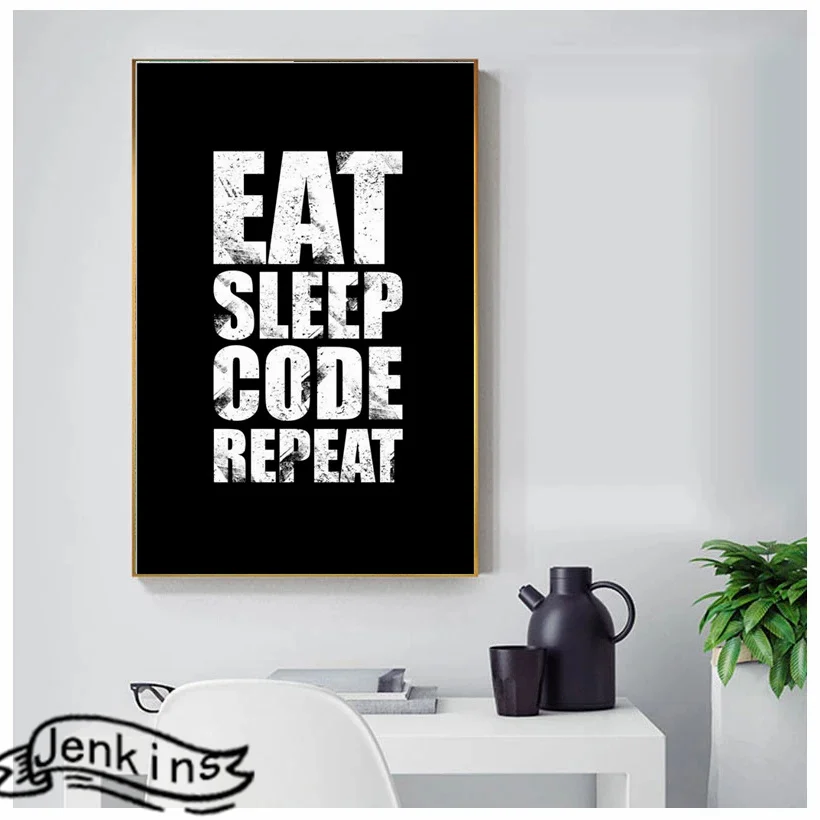 

Рисунок на холсте с надписью «Eat Sleep Code»