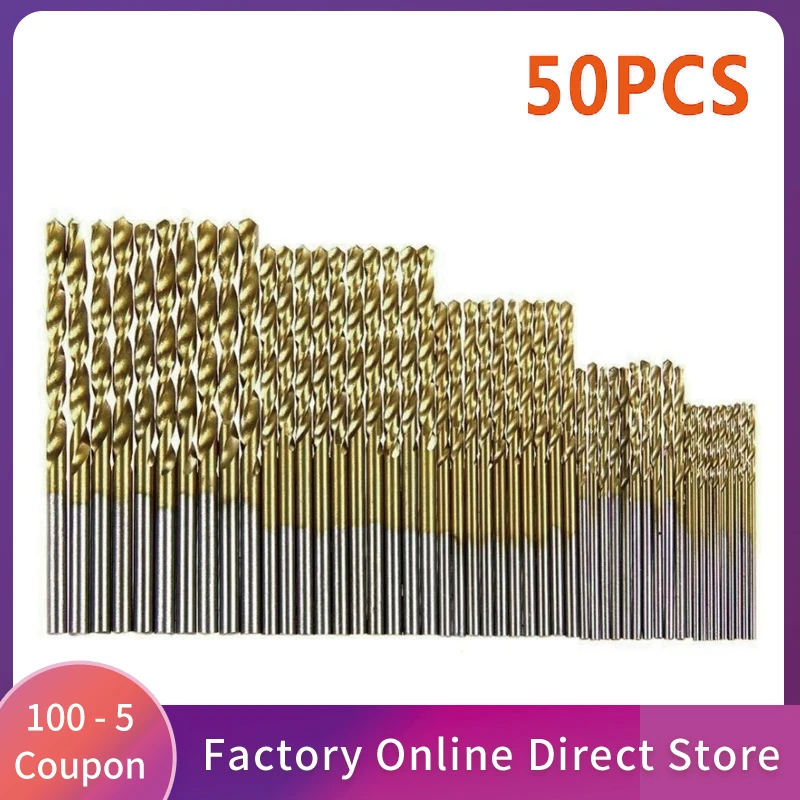 

50Pcs HSS Titanium Coated High-speed Steel Twist Drill Bit Set Tool 1.0mm/1.5mm/2.0mm/2.5/3.0mm Hand Tools Power Parts - Gold