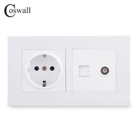coswall simple style pc panel eu russia spain wall socket female tv connector with cat5e rj45 internet data computer jack